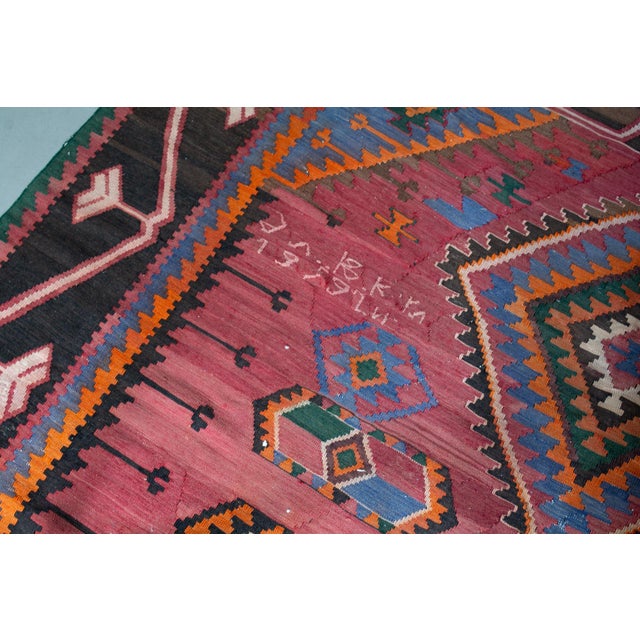 1920s Antique Tribal Geometric Rug Finely Woven Kilim Rug - 6’1” X 9’7” For Sale - Image 11 of 14