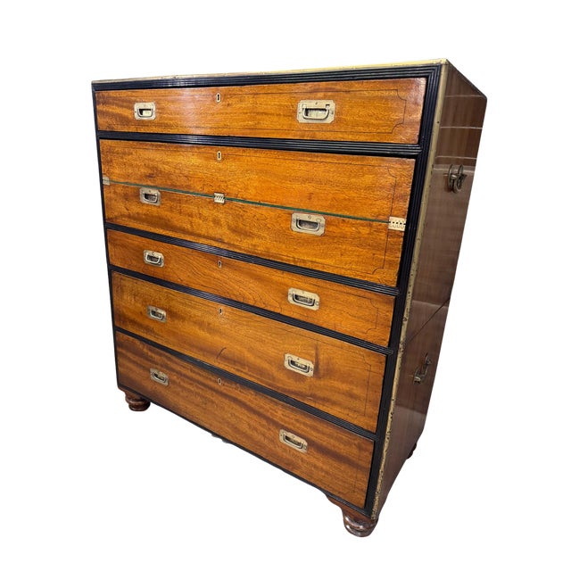 English Victorian Campaign Secretaire Chest, Circa 1860 For Sale - Image 4 of 18