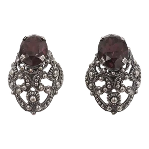 Vintage 1950s Signed Napier Faux-Amethyst Rhinestone Clip Earrings - 2 Pieces