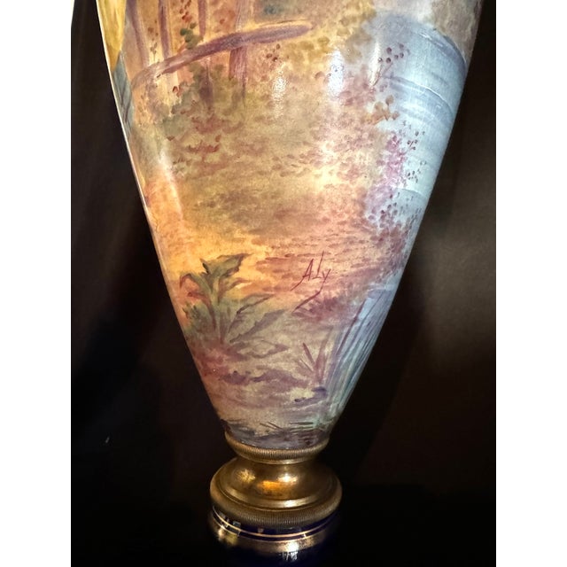 19th C Sevres Louis XVI Blue Gilt Bronze Porcelain Vases – Pair For Sale - Image 11 of 18