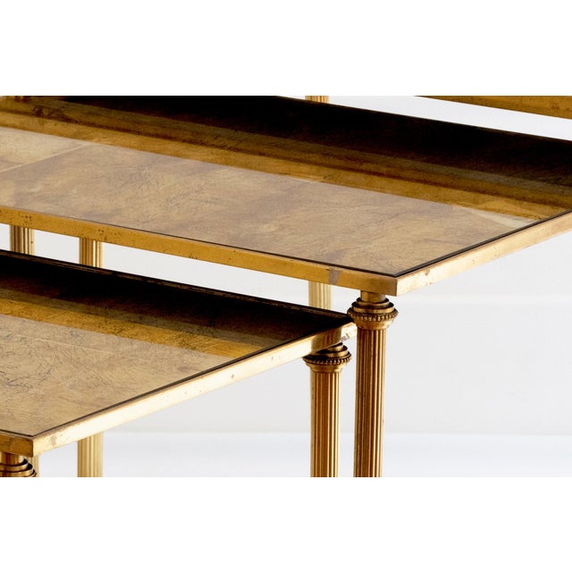Gilded Metal Nesting Tables attributed to Maison Baguès, 20th Century, Set of 3 For Sale - Image 16 of 17