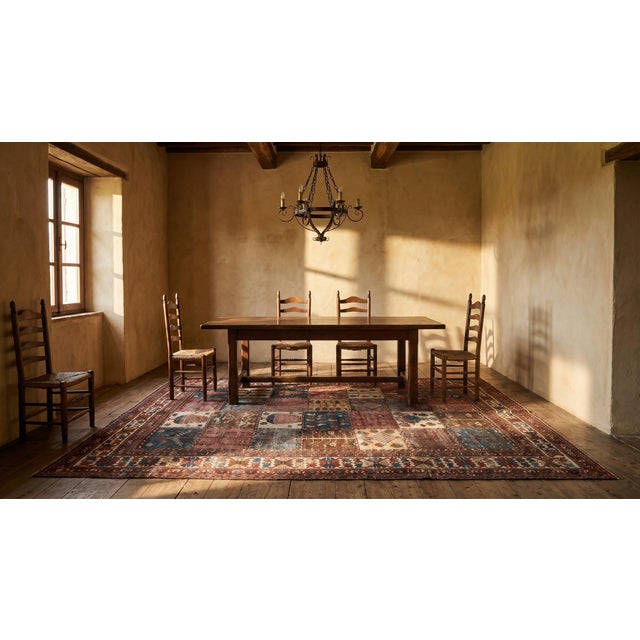 1920s Multicolor Garden Geometric Antique Persian Bakhtiari Carpet 6'9'' X 9'' Knotted Wool Rug For Sale - Image 11 of 12