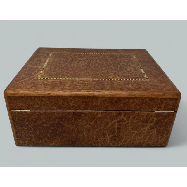 Wood Burl Walnut Vintage Handmade Jewelry Casket Box Manning of Ireland Irish New For Sale - Image 7 of 10