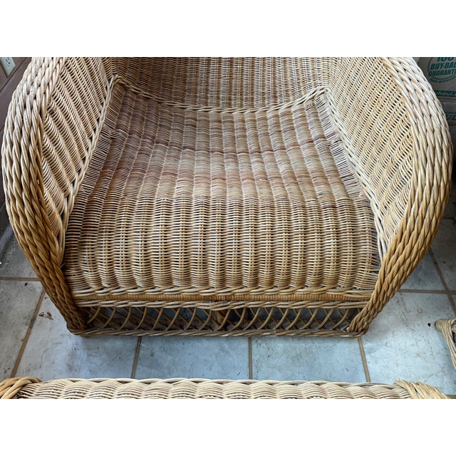 Vintage Smith & Hawken Wicker/Rattan Lounge Chairs With Ottomans For Sale - Image 10 of 14