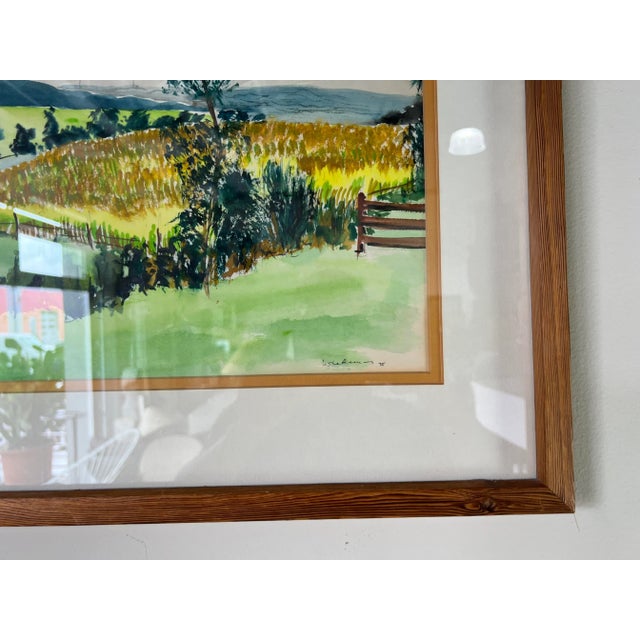 1970s 70's Vintage Wieden Landscape - Farm Land Watercolor Painting, Framed For Sale - Image 5 of 13