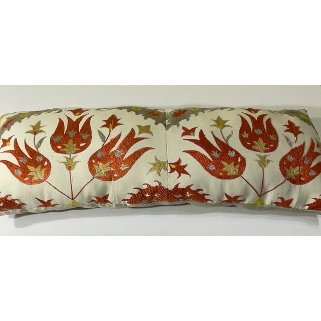 Boho Chic Vintage Uzbek Suzani Hand-Embroidered Pillow For Sale - Image 3 of 11