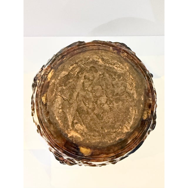 Vintage Majolica Style Pedestal Jardinière Planter With Figural Relief For Sale - Image 10 of 11