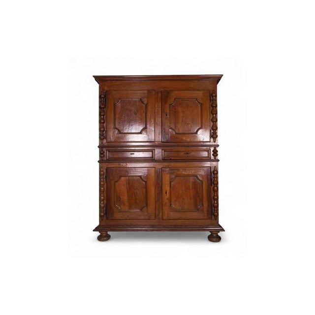Brown Antique Wood 2-Piece Sideboard with Turned Columns For Sale - Image 8 of 8