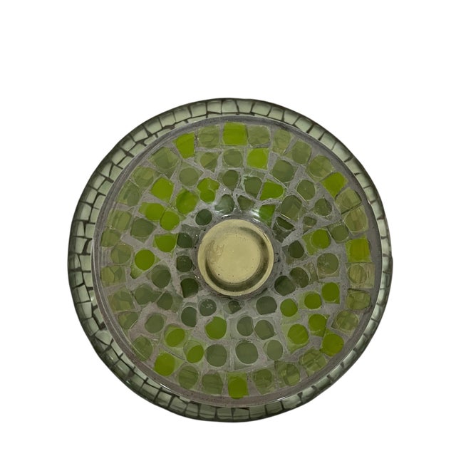 Late 20th Century Vintage Handmade Mosaic Blue Green Dragonfly Glass Center Bowl For Sale - Image 5 of 6