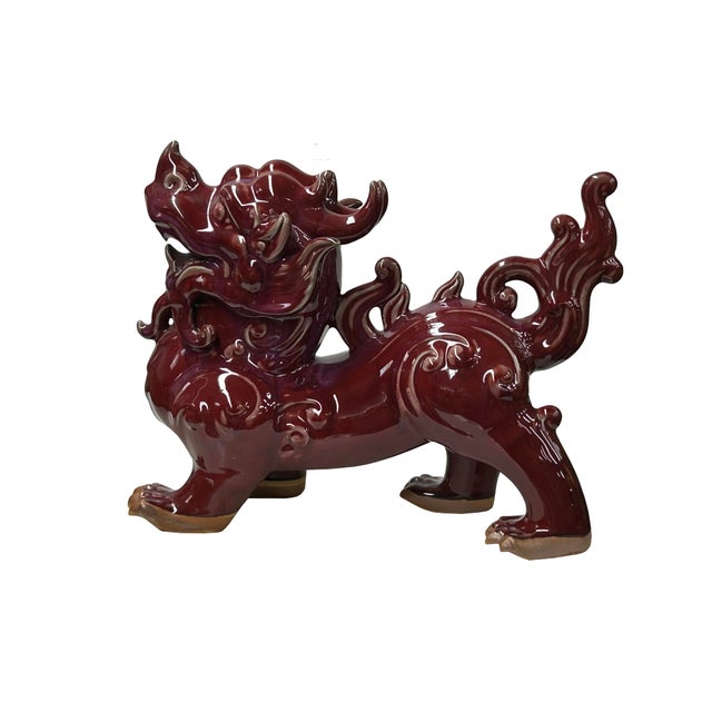 Ceramic Chinese Artistic Purple Red Oxblood Color Glaze Ceramic Fengshui Pixiu Figure For Sale - Image 7 of 11