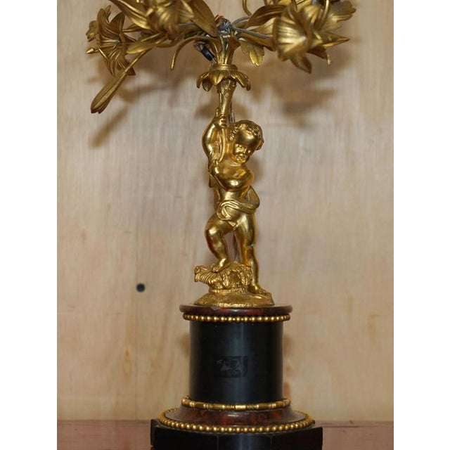 Victorian Gilt Bronze Marble Cherub Candelabra Table Lamps, Set of 2 For Sale - Image 6 of 18