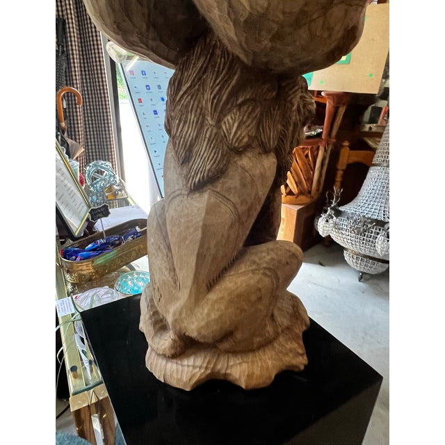 1970s Vintage Wooden Hand Carved Sculptural Lion Plant Stand, Signed For Sale - Image 5 of 9