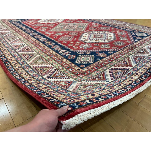 Red 1990s Hand Knotted Kazak Rug - 8′4″ × 10′2″ For Sale - Image 8 of 10