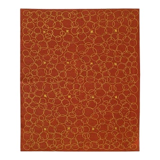 6x8 Red Flat Weave Wool Golden Orb Floating Vintage Mid Century Carpet Rug For Sale