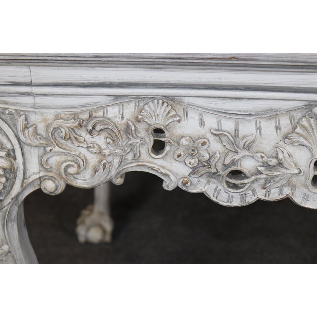 Distressed Painted White Georgian Style Figural Masque Center Table C. 1940s Era For Sale - Image 10 of 12