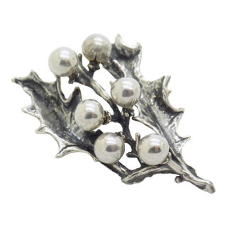 Vintage Italian Handmade Genuine Silver Christmas Decoration Holly Miniature For Sale