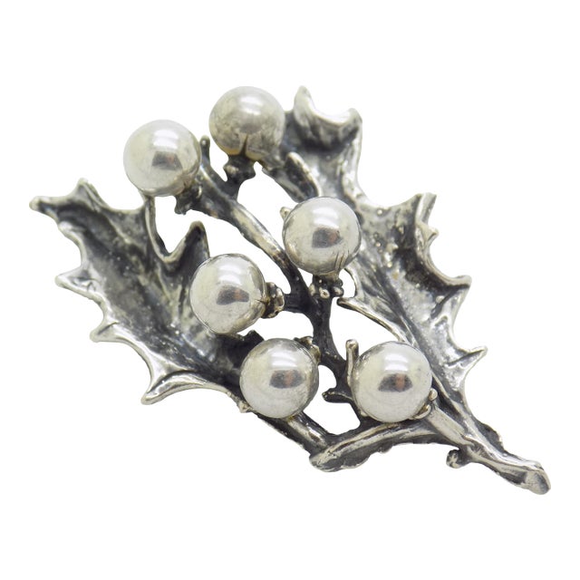 Vintage Italian Handmade Genuine Silver Christmas Decoration Holly Miniature For Sale