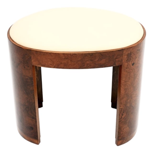 Art Deco Burr Walnut and Leather Stool, 1930 For Sale