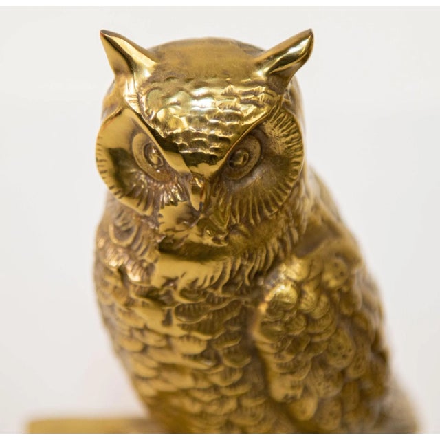 Vintage Cast Brass Owl Figurine Sculpture Bookends Mid-Century Modern 1950's For Sale - Image 9 of 13