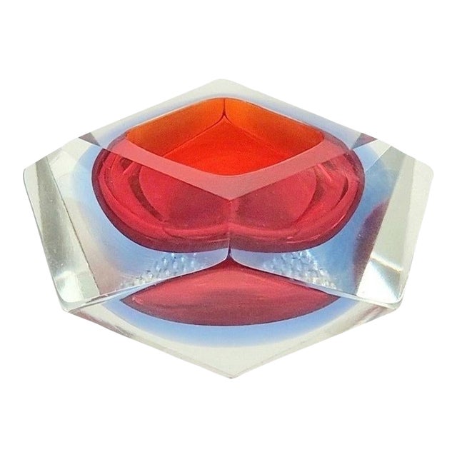 Diamond-Shaped Murano Faceted Glass Sommerso Catch-All by Flavio Poli for Seguso, Italy, 1960s/1970s For Sale