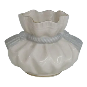 Rochelle Fine China Sack Bag Ivory with Blue Ribbon Bow Vase