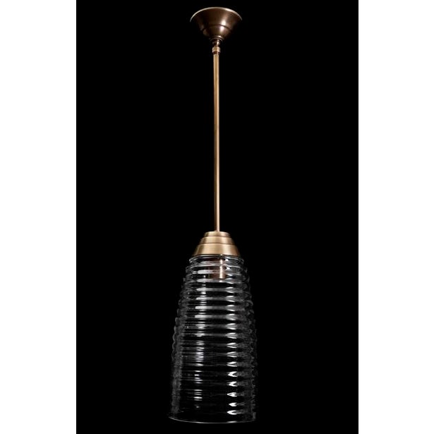 Cocoon Shaped pendant, Italian Hand Blown Glass Clear and ribbed