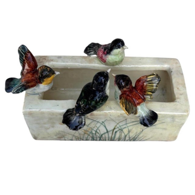 French Country 19th Century Majolica Birds Jardinière Delphin Massier For Sale - Image 3 of 7