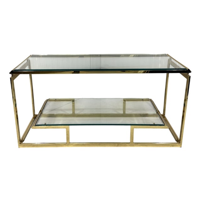 Two-Tier Console Table in Brass and Bevelled Glass, 1970s For Sale