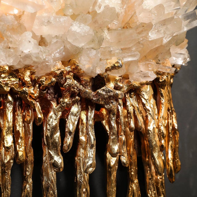 Metal Pair of Modernist Sconces in Exploded 24k Gilt Bronze & Crystal by Claude Boeltz For Sale - Image 7 of 12