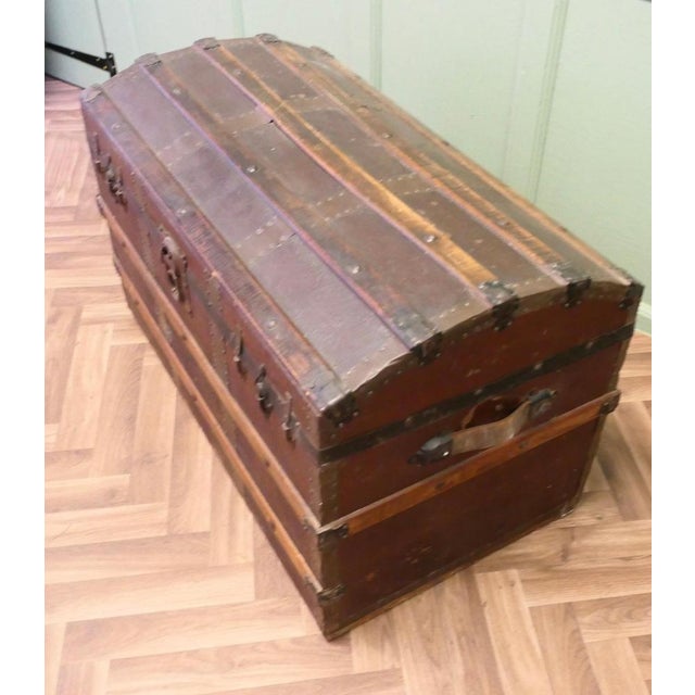 Textile Polished Oak and Canvas Dome Top Chest For Sale - Image 7 of 8