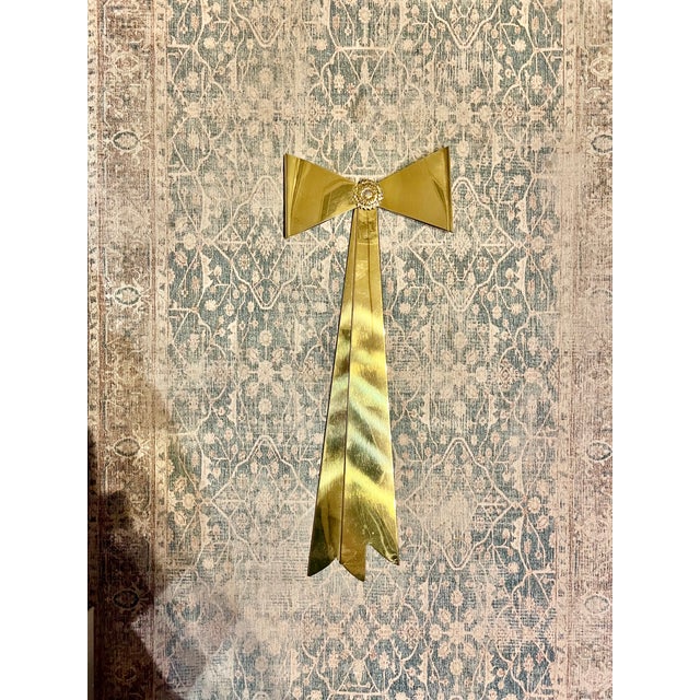 Metal Vintage Brass Bow & Ribbon Wall/Door Hanging 26” For Sale - Image 7 of 7
