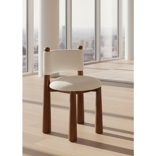 Talia White Boucle Dining Chair with Wood Cone Legs For Sale In Los Angeles - Image 6 of 11