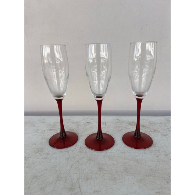 1970s Red Stemmed Champagne Glasses - 6 Pc For Sale In West Palm - Image 6 of 8