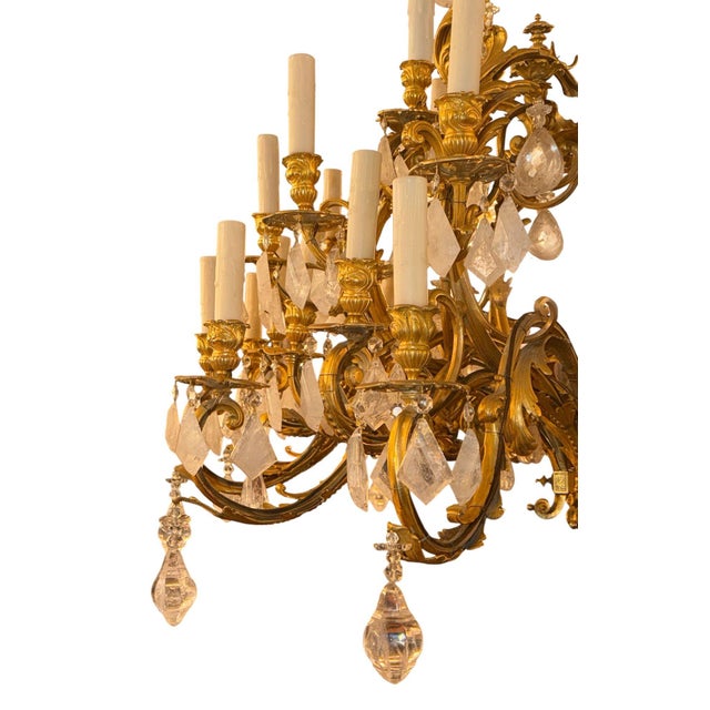1880s Louis XVI 42-Light Dore Bronze & Rock Crystal Chandelier Signed b.r For Sale - Image 13 of 15