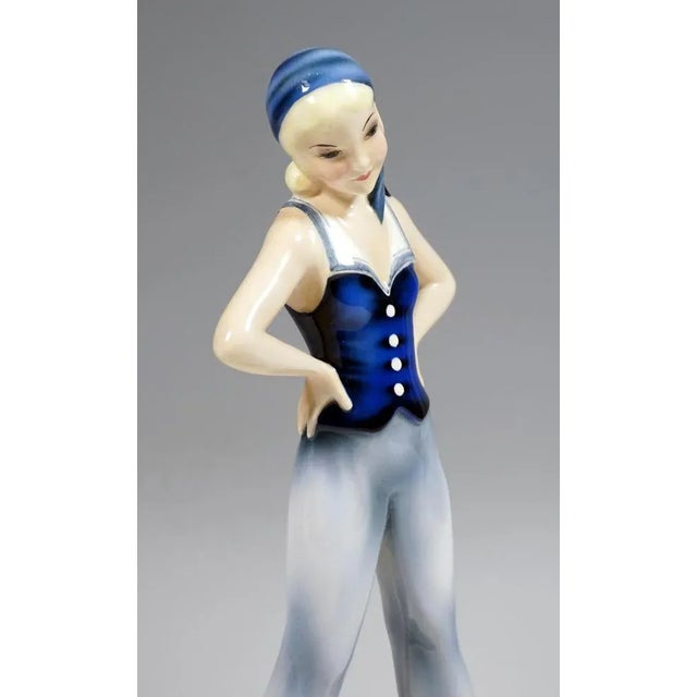 Goldscheider Vienna Sailor Girl in Flared Pants by Stephan Dakon, 1930s For Sale - Image 4 of 6