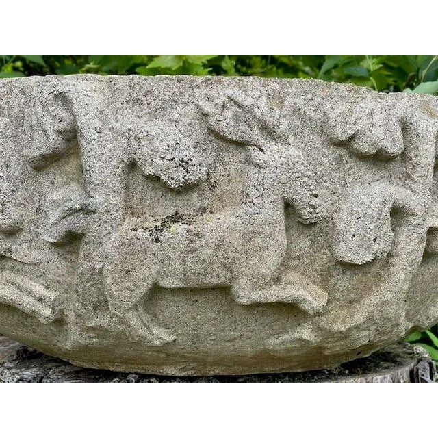 Stone Gray Large Antique Stone Planter With Medieval Hunting Scene For Sale - Image 8 of 13