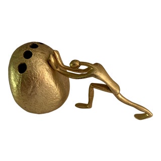 Modernist Man Pushing Boulder Bookend Sculpture Paperweight Pencil Holder Desk Accessory For Sale