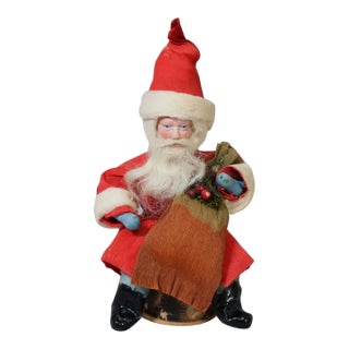 Antique German Crepe Paper & Spun Cotton Santa Figure Under Glass Dome, Made in Germany, Circa 1920s For Sale