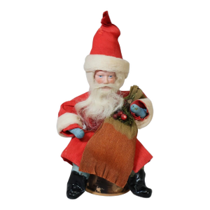 Antique German Crepe Paper & Spun Cotton Santa Figure Under Glass Dome, Made in Germany, Circa 1920s