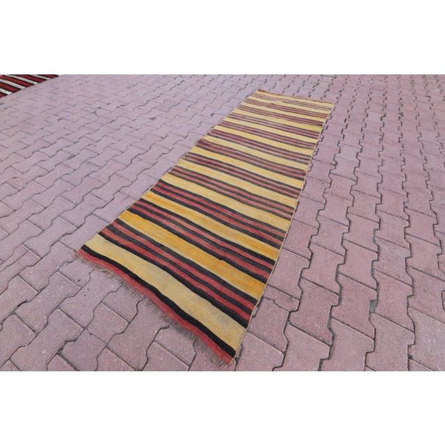 Rustic 1960s Southwestern Striped Hand Knotted Nomadic Kilim Runner Rug For Sale - Image 3 of 13