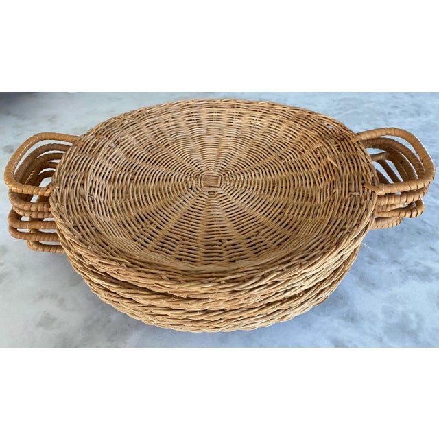 Brown Set of 8 Rattan Trays With Handles For Sale - Image 8 of 8