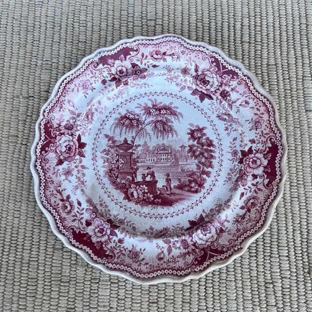 Red A Antique Staffordshire "Italian Villas" Red Transfer Decorated Plate, 1830’s For Sale - Image 8 of 11