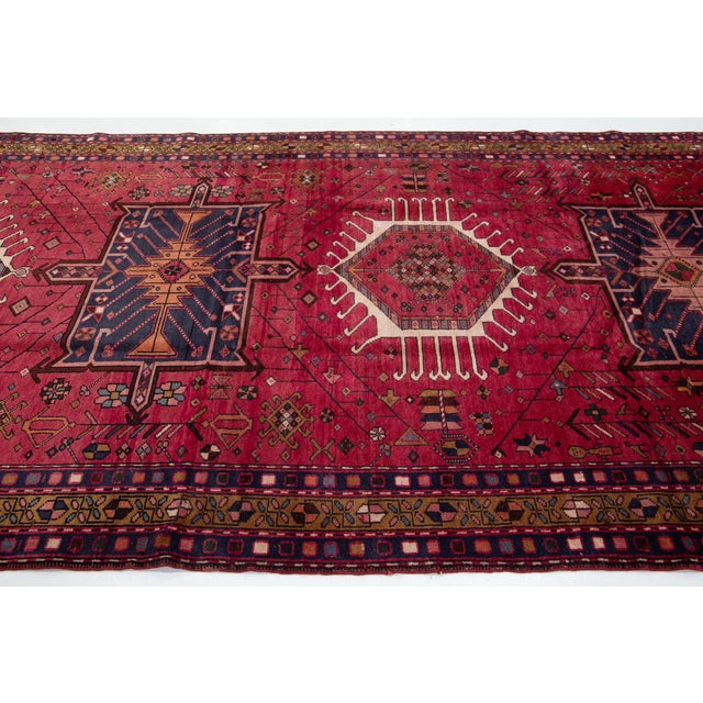 1960s Vintage Persian Heriz Gallery Wool Rug in Red With Tribal Pattern For Sale - Image 5 of 11