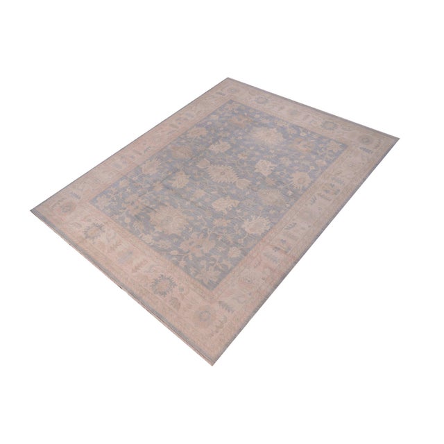 Abstract Boho Chic Oushak Julie Blue/Beige Wool Rug - 11'10'' X 14'9'' For Sale - Image 3 of 8