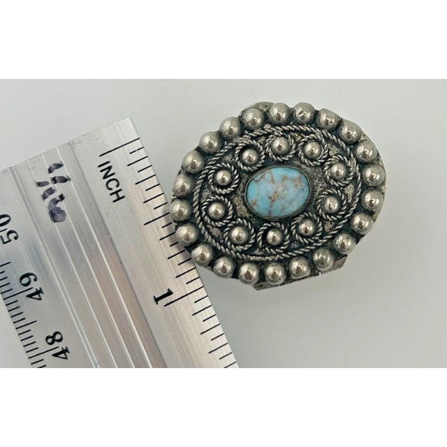 Silver Italian Silverplate Trinket Box With Turquoise Stone For Sale - Image 8 of 10