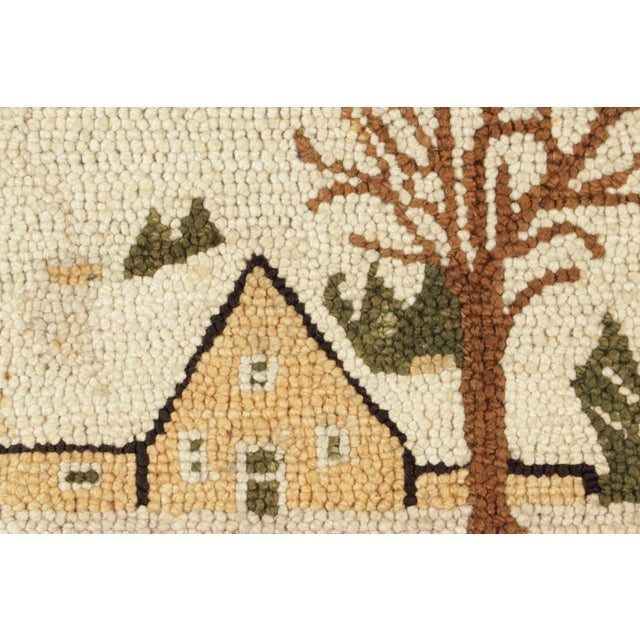 Traditional Antique Framed Hooked Rug, Country House Pictorial in White - Rug & Kilim For Sale - Image 3 of 4