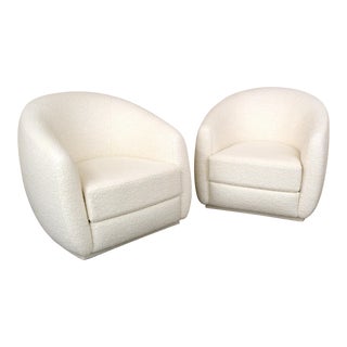 Club Chair in White Boucle Fabric For Sale