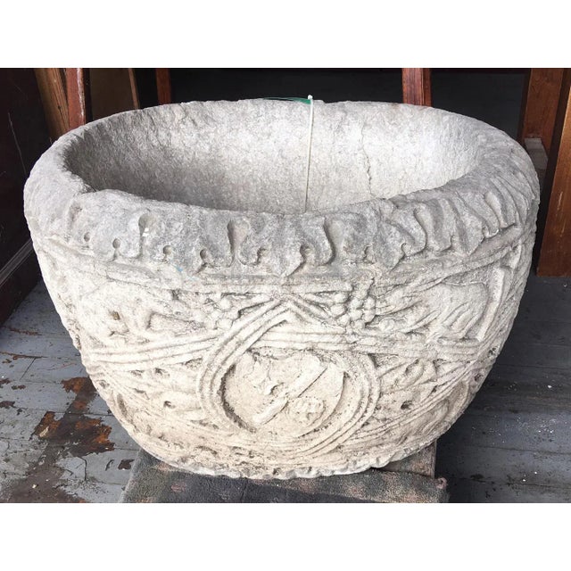 Stone Antique Italian Relief Carved Istrian Marble Planter For Sale - Image 7 of 12