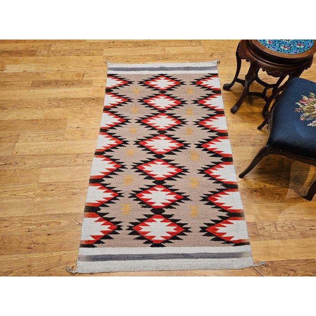 Vintage Native American Navajo Rug, Handwoven Wool, Allover Diamond Pattern, 3x5 For Sale - Image 13 of 15