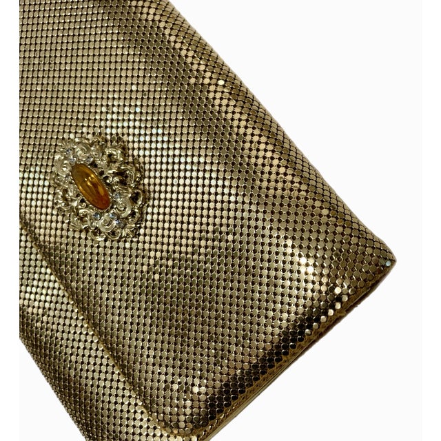 Vintage Whiting & Davis Gold Mesh Purse With Crystal Embellishment For Sale In New York - Image 6 of 8